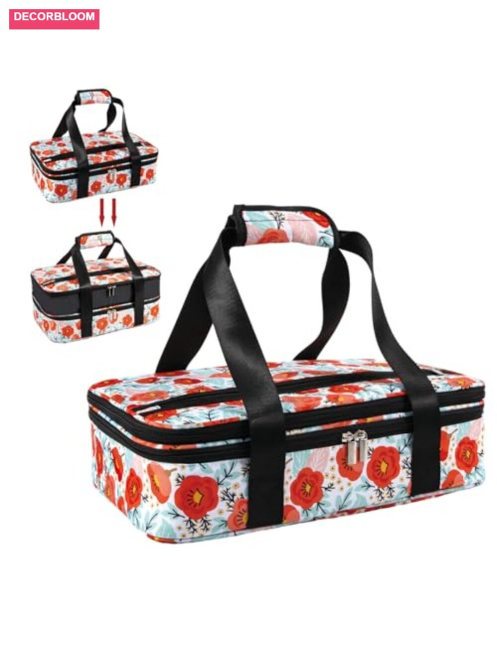 Insulated Casserole Carrier Expandable Hot Cold Food Handle Fits 9x13 Dish